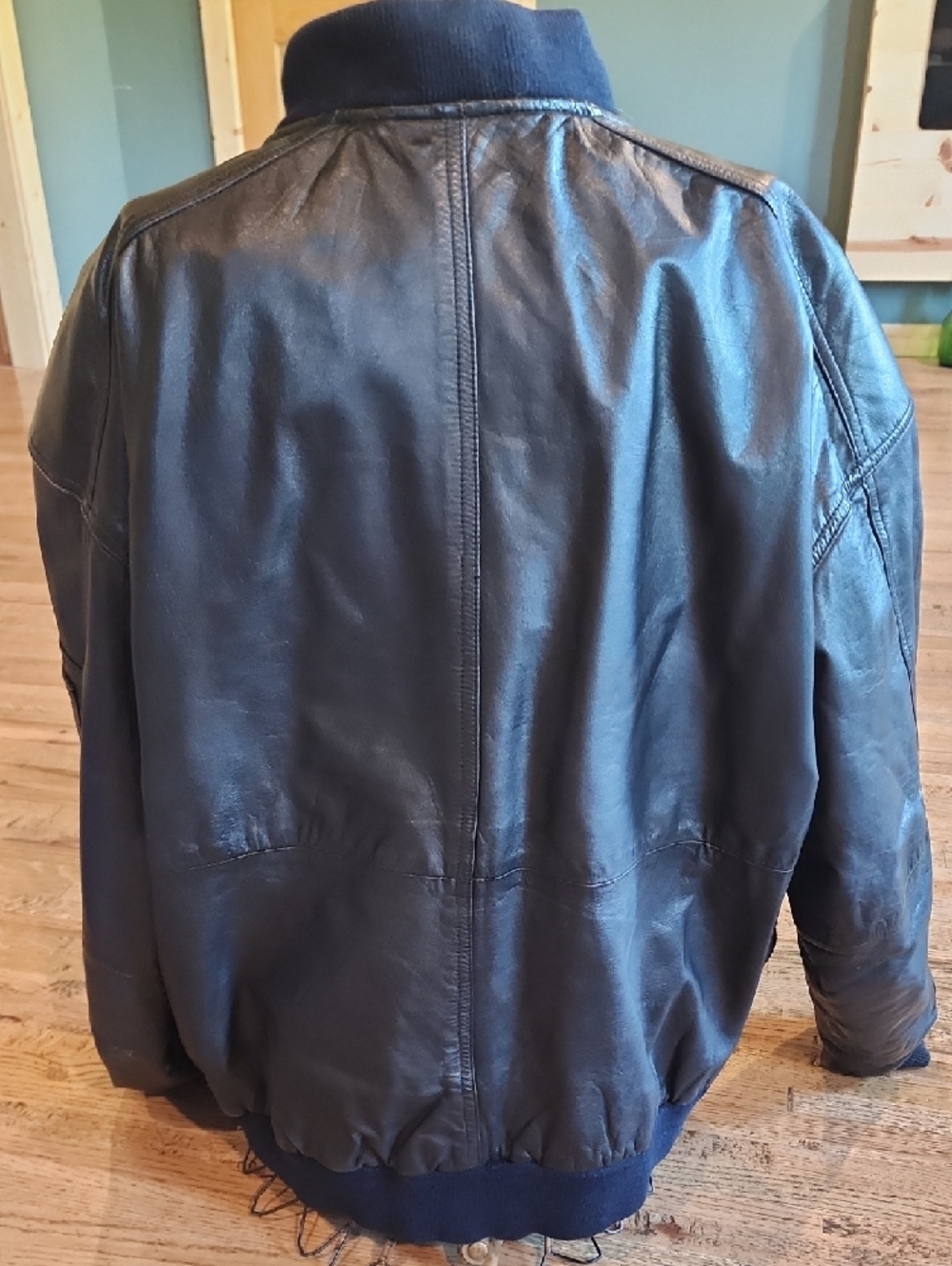 Black Soft Leather Bomber Jacket - Classic Men's Zip-Up - Picture 3 of 6